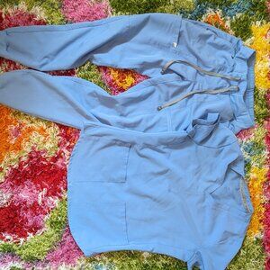 Fabletics XXS Ceil Blue Scrub Joggers Set